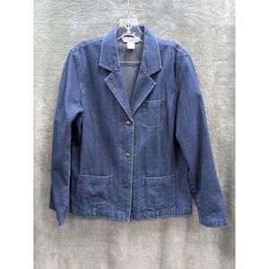Vintage Denim Blazer Jacket Womens 10 Comfort 100‎ Cotton Jean Work 90s Grunge